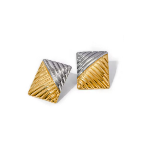 Pendientes Cuadrados Geométricos en Plata y Dorado