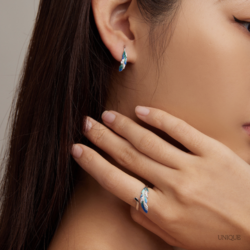Conjunto Pendientes y Anillo Plumas de Pavo Real
