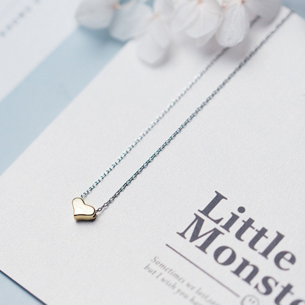 Collar Corazón Dorado y Cadena en Plata