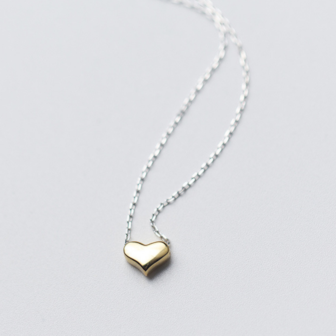 Collar Corazón Dorado y Cadena en Plata