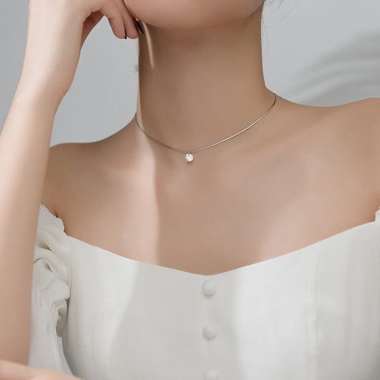 Collar Punto de Luz Cristal Circonita Plata Ajustable