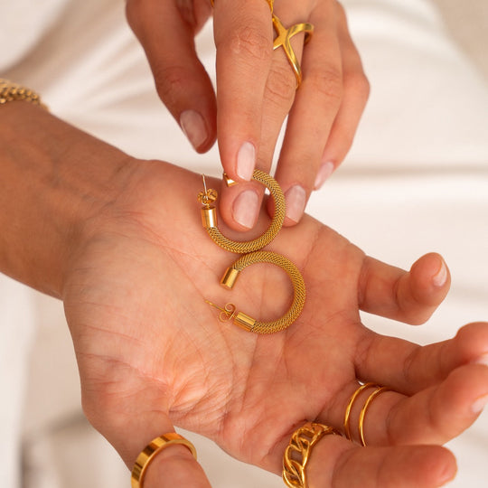 Pendientes de Aro de Malla Chapados en Oro de 18K