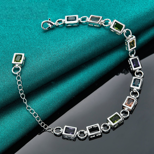 Pulsera de Cristales de Colores de Plata